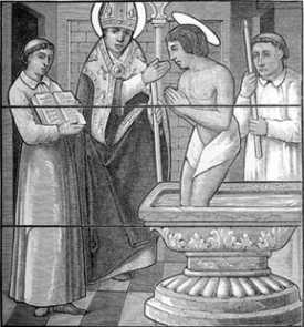 Święty Hilary z Poitiers chrzci św. Marcina z Tours