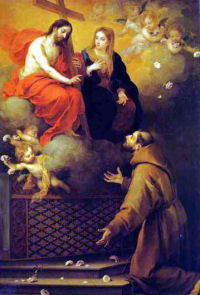 Święty Franciszek przed obliczem Chrystusa i Jego Matki