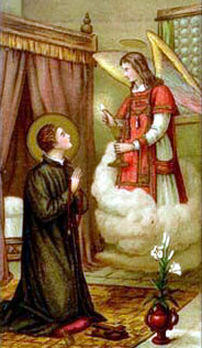 Święty Stanisław Kostka otrzymuje Komunię św. z rąk anioła